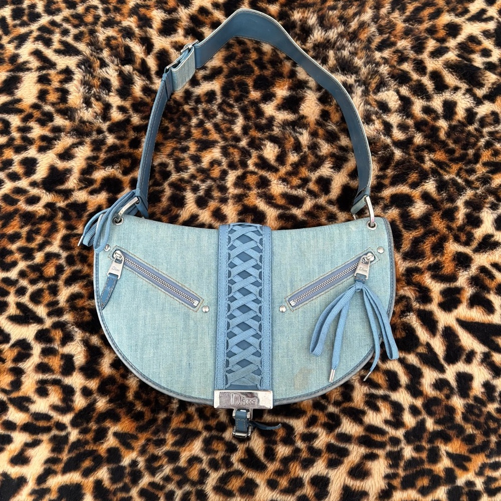 Dior Light Blue Denim Admit It Shoulder Bag with Blue Trim
